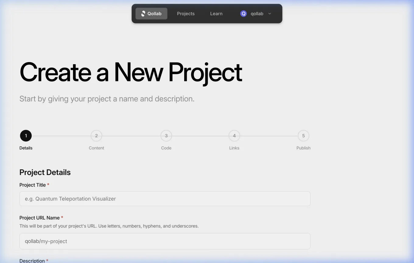 Step 1, Project Details form