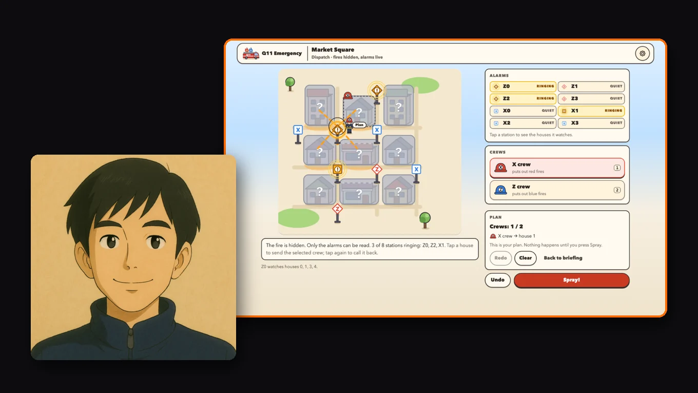 Tomoya Hatanaka, with a screenshot of Q11 Emergency