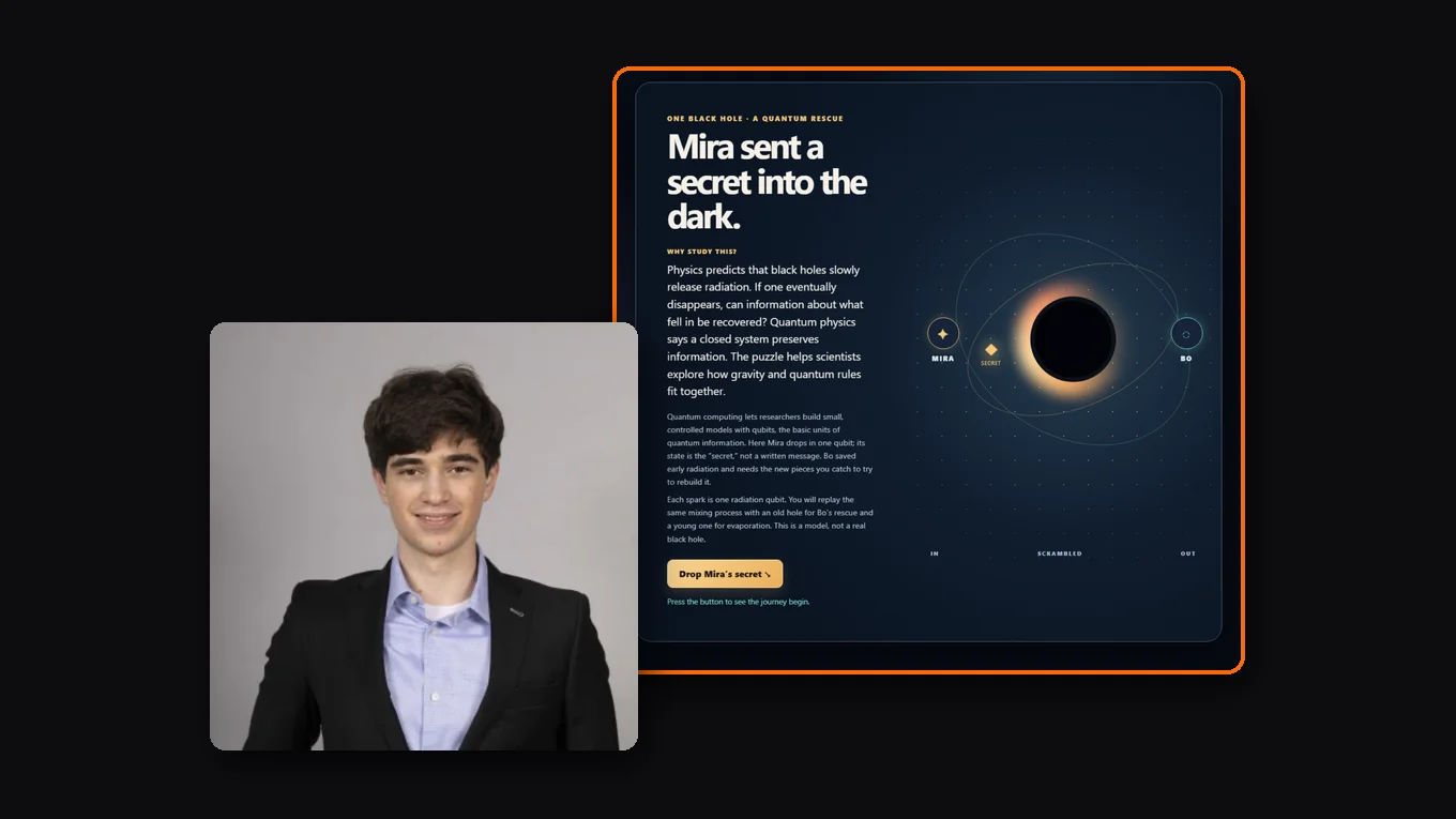 Ethan Feldman, with a screenshot of One Black Hole