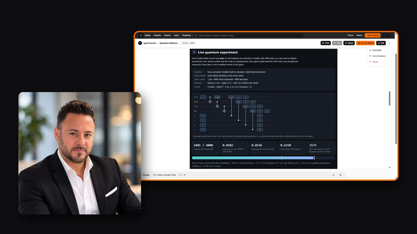 Murat Keskin, with a screenshot of Quantum Alliance