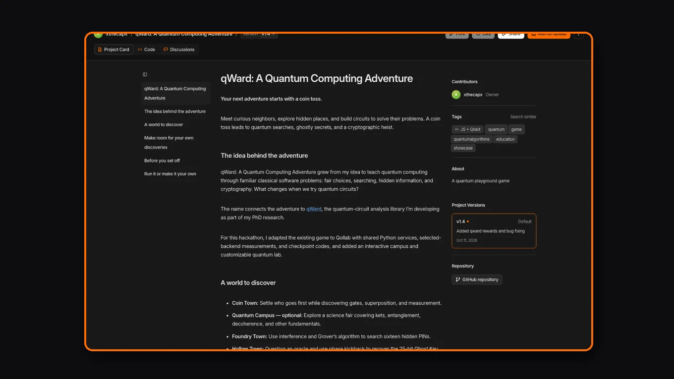 A screenshot of qWard: A Quantum Computing Adventure