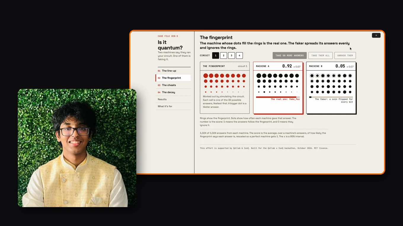 Dhiraj Kavuri, with a screenshot of Is it quantum?