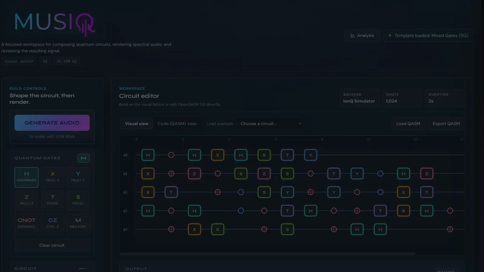 Musiq, a browser studio that turns quantum circuits into sound