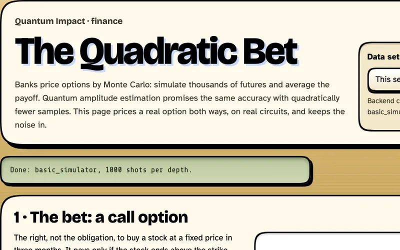 The Quadratic Bet: Quantum Option Pricing, Noise Included